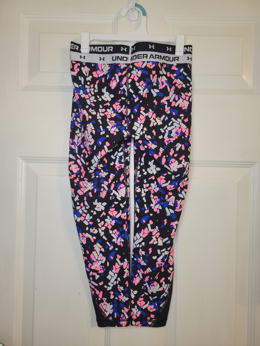 Under Armour Girl's Printed Athletic Leggings - Black with Pink & Blue Pattern - Picture 5 of 7